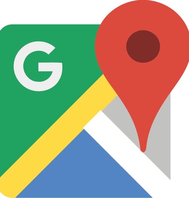 Official Google Maps logo featuring a red location pin over a stylized map square.