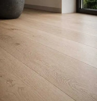 Luxury Kitchen Flooring Ideas | Natural Oak Wood Planks, Matte Finish, Warm Neutral Modern Interior 