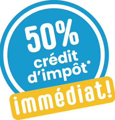 Logo indiquant un crédit d'impôt immédiat de 50% pour les services à domicile fournis par ManiaCraft