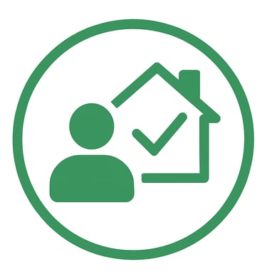 person icon with a home with check mark inside