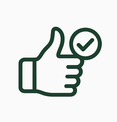 green hand giving thumbs up with a check mark inside circle