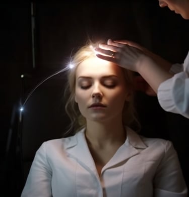 Person transmitting healing energy to another person