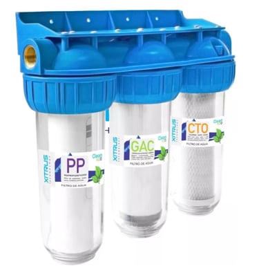 Filtro para el agua con triple accion para combatir sarro, sedimentos, olores y sabores en el agua