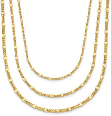 Multi Strand 1.5 inch Chain Layered Necklace in Sterling Silver, Gold Plated