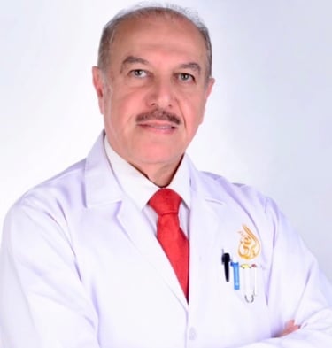 a man in a white lab coat and red tie