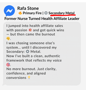 Rafa rebuilt her affiliate biz with clarity after discovering her Metal Secondary.