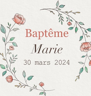 Etiquette de baptême à fleurs