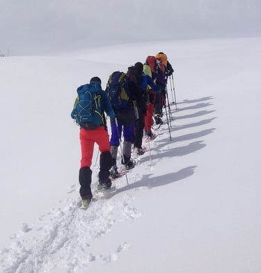 grupo de personas caminando en la nieve
