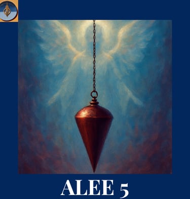 une silhouette d'un ange et un pendule en premier plan