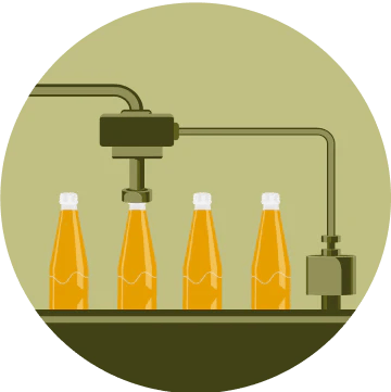 Juice bottling illustration symbolizing ethical production.