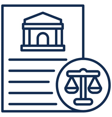 Ícone jurídico representando suporte técnico em processos judiciais.