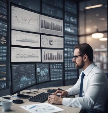 A focused business meeting where a team discusses growth strategies using charts and laptops.