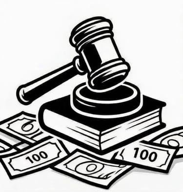 Gavel on book with cash around