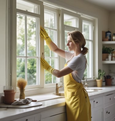 a lady washing windows