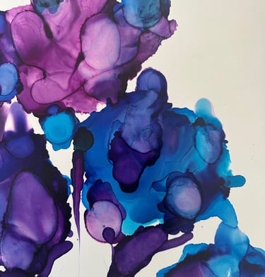 a painting of a flower with purple and blue colors