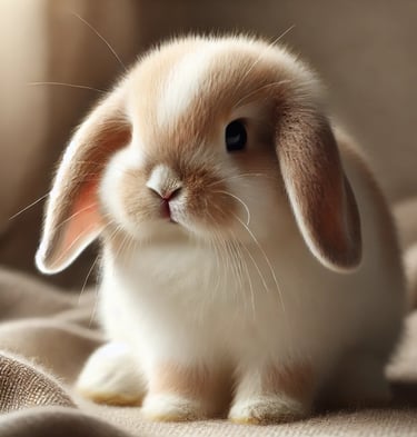 holland loop rabbit sitting on a blanket