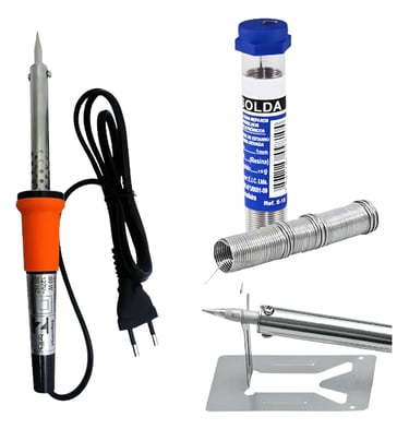 60W electric soldering iron kit with solder wire tube and metal safety stand for electronics repair.