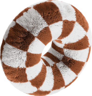 A 3D brown and white checkered fuzzy torus with a soft, plush faux fur texture.