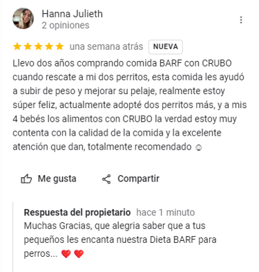 opinion de clientes sobre la comida barf de crubo