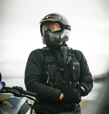 Man wearing a motorcycle helmet