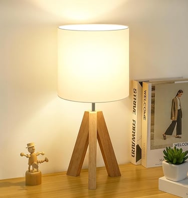 Scandinavian Bedside Table Lamp with Wood Base