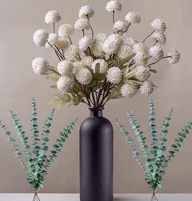 Luxury faux flower centerpiece for dining table, beige and white peonies.