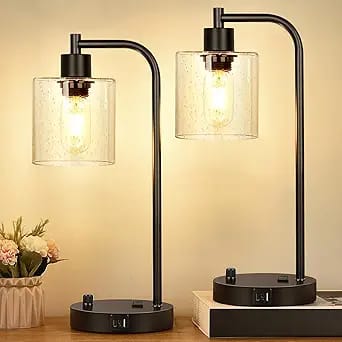 Set of 2 Industrial Table Lamps with Metal Base
