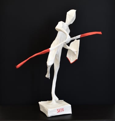 sculpture jouteur papier Sète