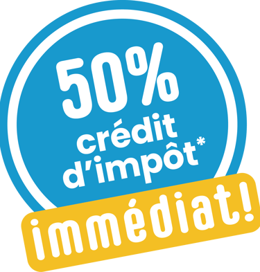 Logo indiquant un crédit d'impôt immédiat de 50% pour les services à domicile fournis par ManiaCraft