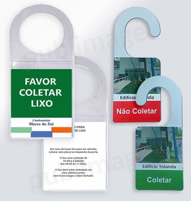 Avisos de porta para Coletar o Lixo: personalizados com nome ou logotipo do condomínio