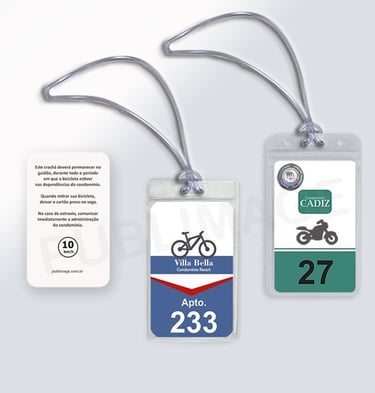 Crachás para identificar Bicicletas e Motos em condomínios residenciais ou comerciais