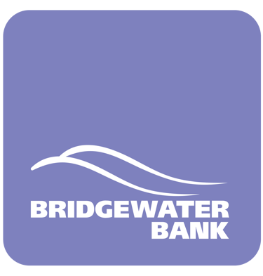 Bridgewater Bank logo with white wave icon on a purple square background.