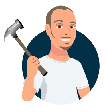 Cartoon graphic image of Cyd holding a hammer