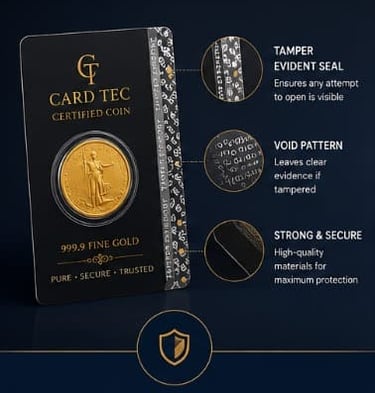 Tamper proof coin cards for gold and silver coins by Card Tec