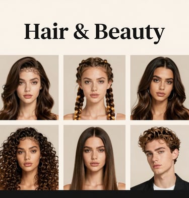 Stylish men’s and women’s clothing laid out on a wooden table.