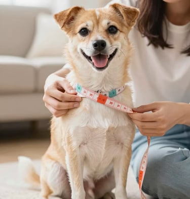 Persona midiendo un perro con cinta metrica para elaborar ropa 