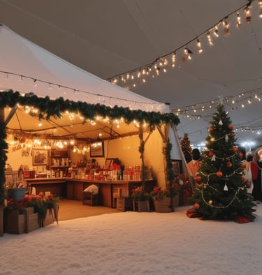 A group of people engaged in a crafting workshop, making holiday decorations together.