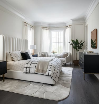 a bedroom with a bed and a chair