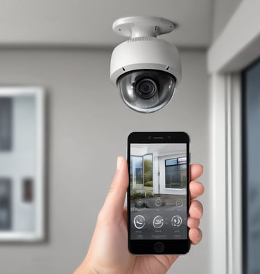 A user accessing security camera footage on a device.
