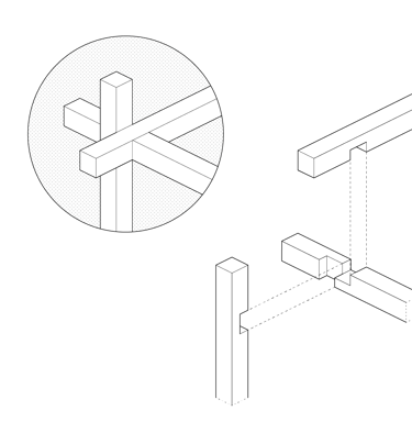 A detail drawing of a custom wood joint