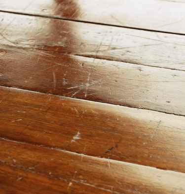 Scratched and damaged wood floors.
