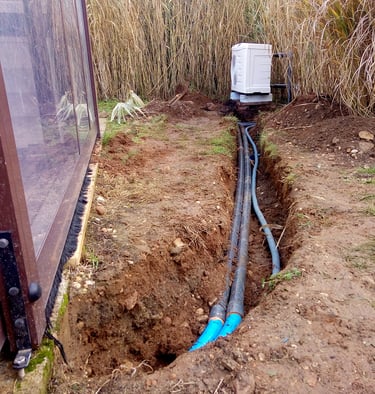 Heat pump with underground connections.