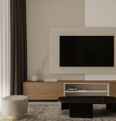 a living room with a television and a couch | Visuals interior design Malta 