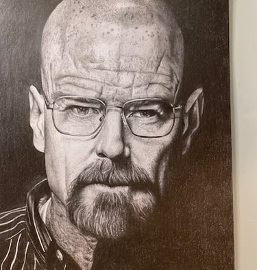 ritratto fatto a mano realistico del celebre ''Heisemberg'' Walter White della serie TV Breacking Bad