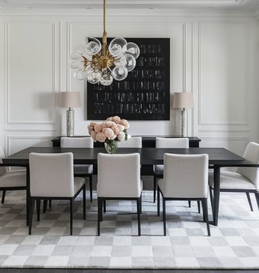 a dining room with a chandelier chandelier and a chandelier