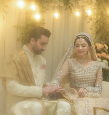 a man and woman in a wedding dress
