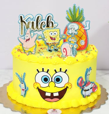 Tarta personalizada de Bob Esponja con diseño colorido para cumpleaños en Madrid