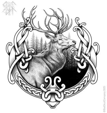 a deer with a celtic knot in the middle of it
