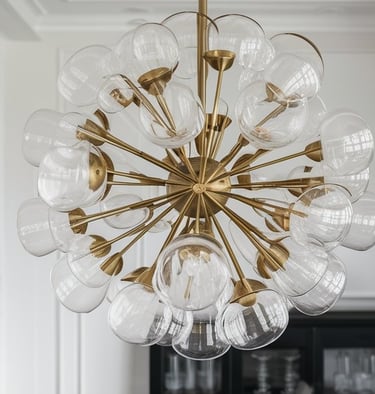 a dining room with a chandelier chandelier and a chandelier