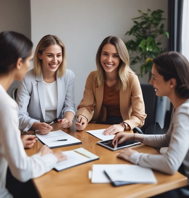 a group of people sitting around a table